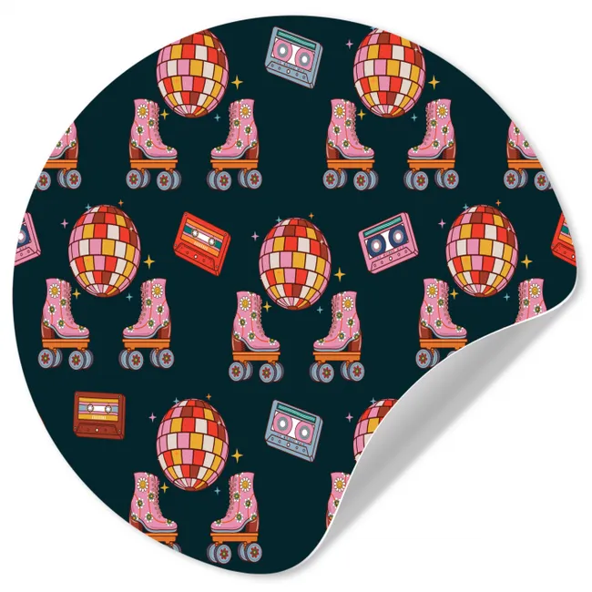 Rolschaatsen - Patroon - Disco Wandcirkel behangsticker klein 186 -3d