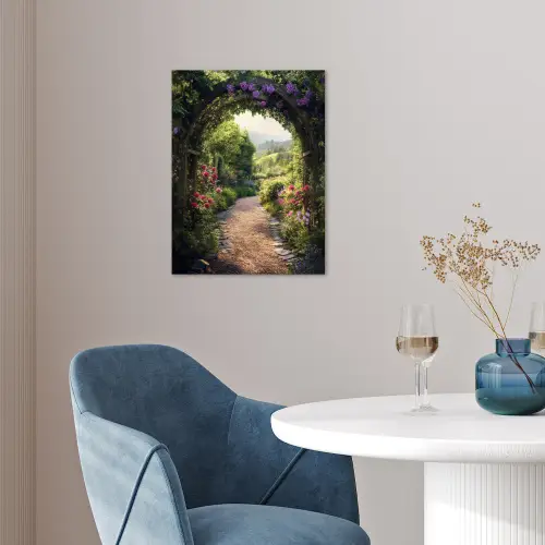 Doorkijk - Landschap - Bloemen - Tuinboog - Natuur poster papier klein -sfeer3