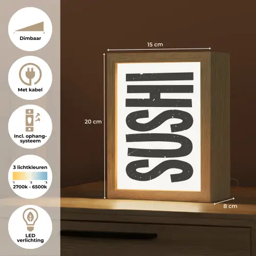 Japandi - Sushi - Zwart - Vintage Light Box met kabel (Tafellamp) klein -USP_NL