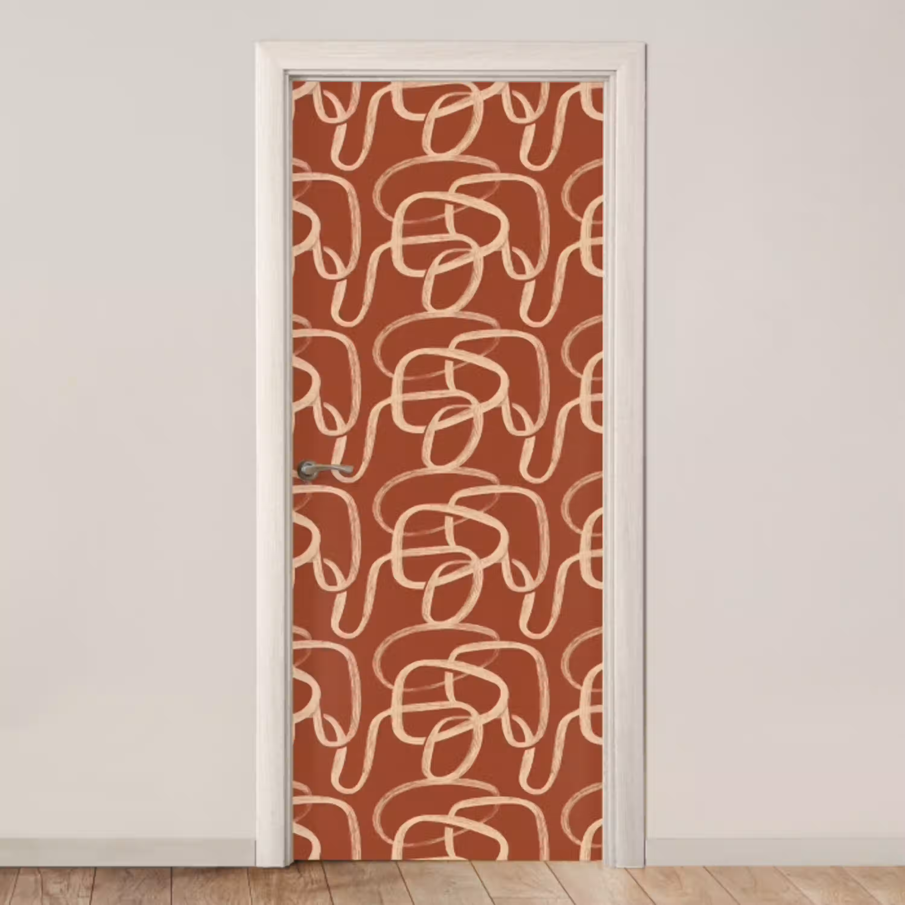 Lijnen - Abstract - Organisch - Terracotta - Crème deurposter klein 289 -3d_beige