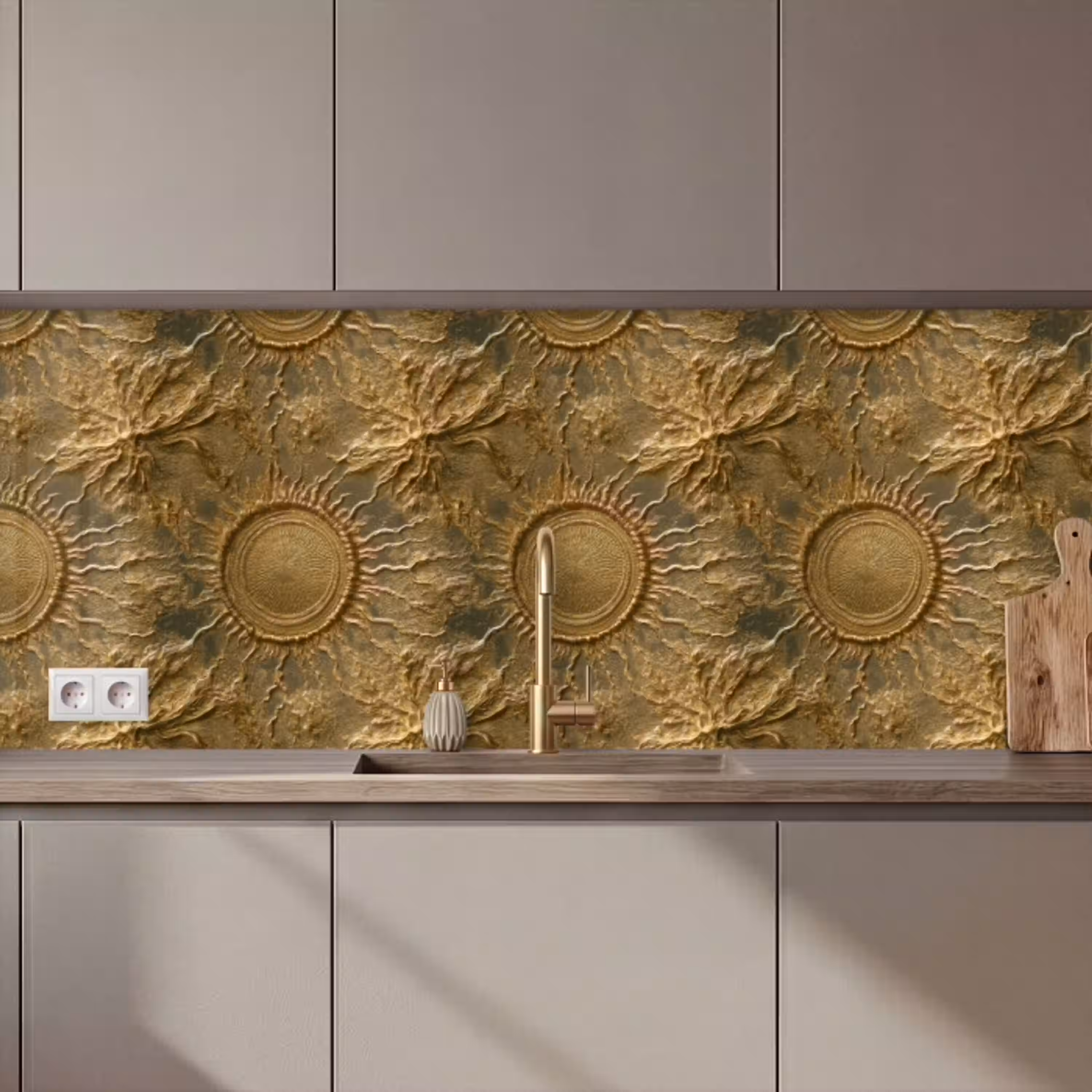 Zon - Reliëf - Antiek - Goud keuken achterwand 2 middel 871 zz_3dshopping
