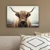 Schotse hooglander - Hoorns - Landschap canvas 2cm klein -sfeer3