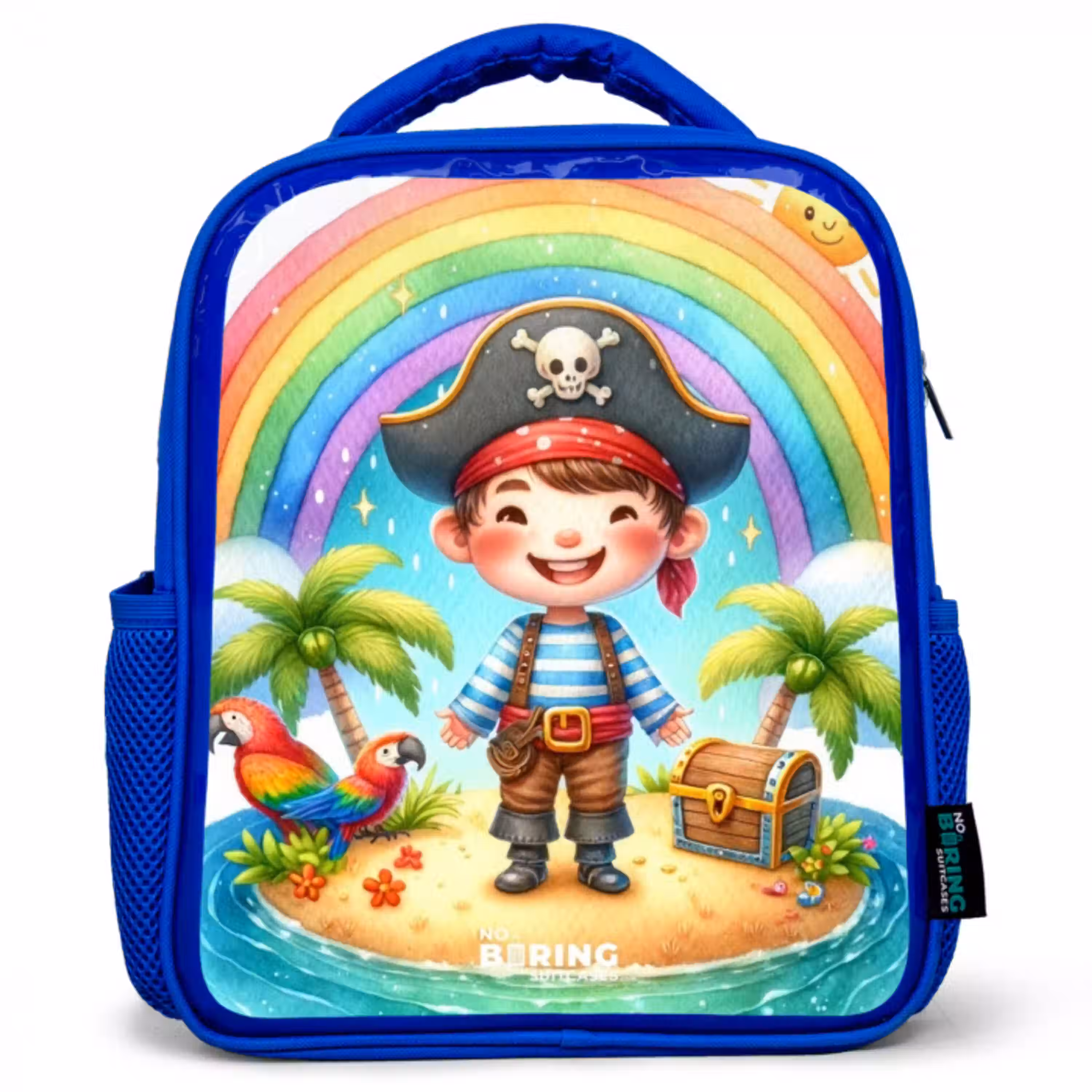 Piraat op een eiland met een schat Kinderrugzak - Blauw middel -3d