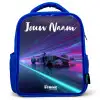Lichtstralen - Neon - Racewagen - Paars Kinderrugzak - Blauw middel -3d