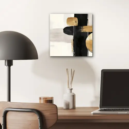 Vormen - Penseelstreken - Abstract - Goud aluminium wit klein -sfeer5