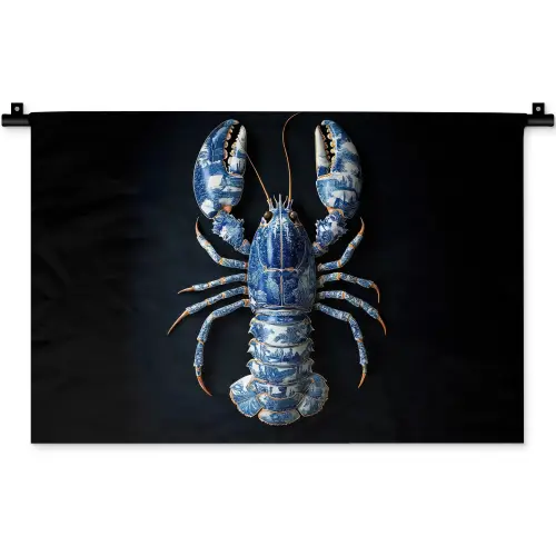 Kreeft - Delftsblauw - Schild - Stoer Wandkleed katoen klein -zz3d