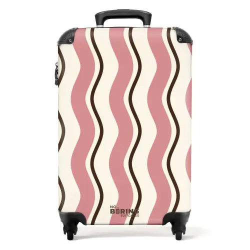 Golvende strepen in roze met bruin NBS - Handbagage koffer - Unisex middel -productfoto_recht