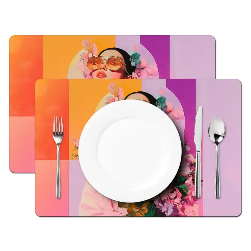 Portret - Vrouw - Abstract - Bloemen Placemat vinyl groot -zzsfeer2_Kitchenyeah-website