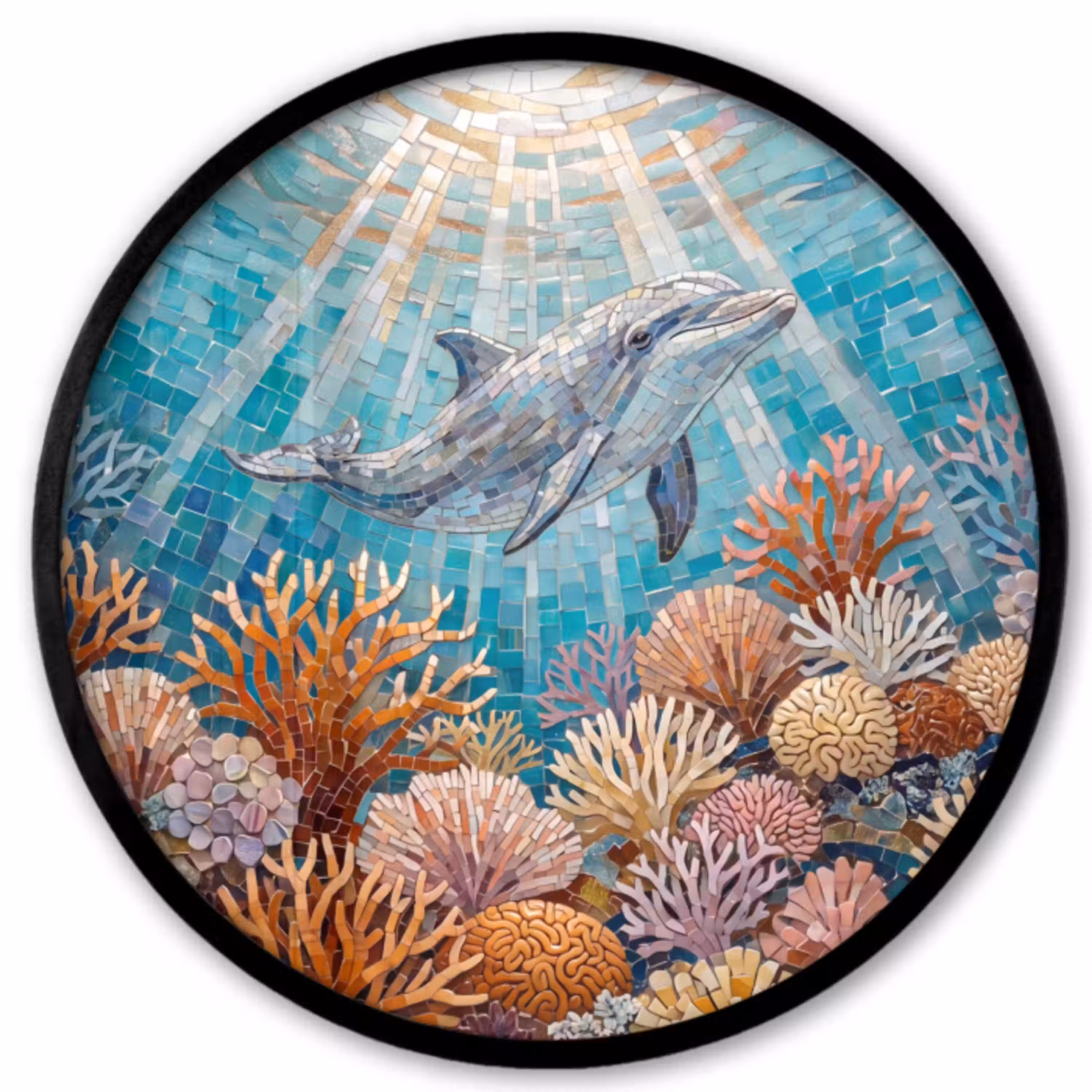 Dieren - Mozaïek - Oceaan - Koraal - Blauw Fotolijst rond zonder passe partout klein -3d
