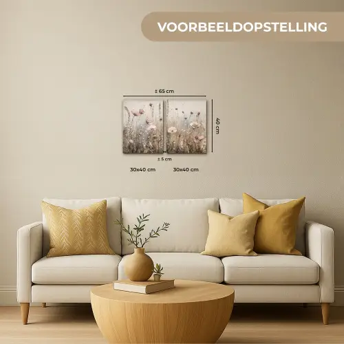 Bloemen - Beige - Modern - Roze Canvas - Meerluiken 2 luik klein -sfeer6-formaat-