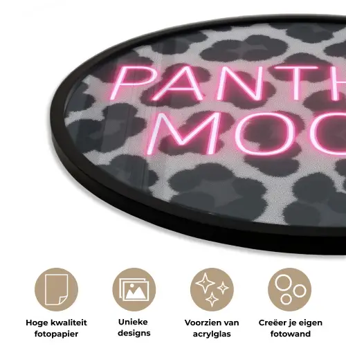 Panterprint - Zwart - Neonletters - Roze Fotolijst rond zonder passe partout klein -closeup_NL