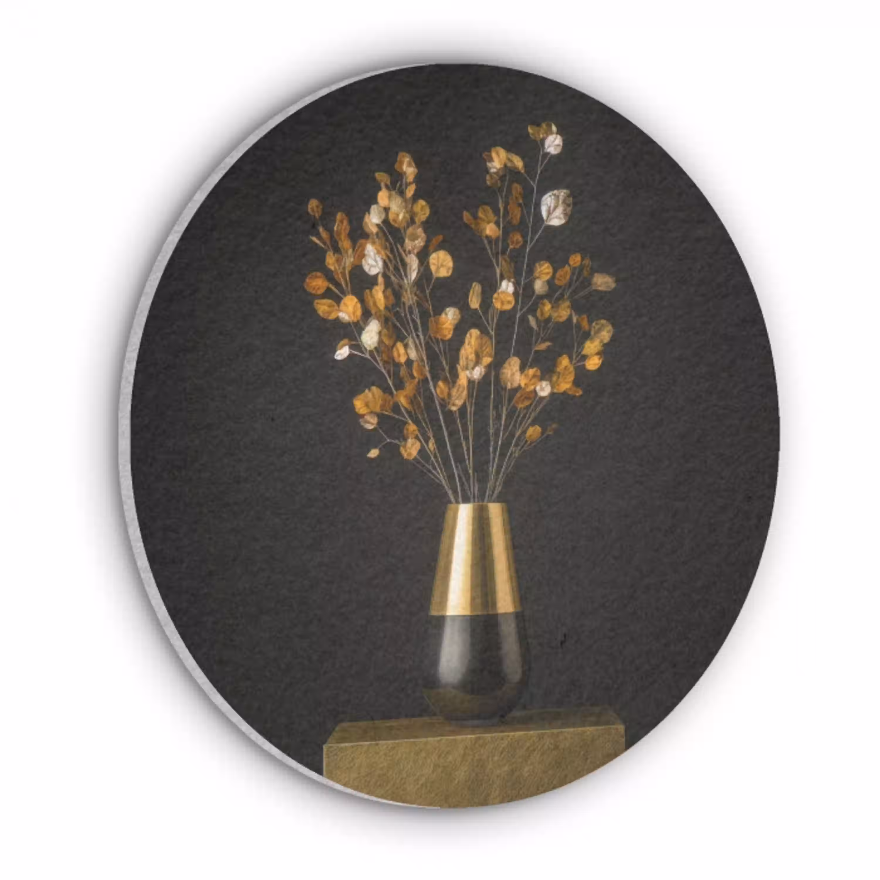 Goudbruine - Bladeren - Vaas - Herfstachtig Akoestische PET Vilt - Rond klein -3d