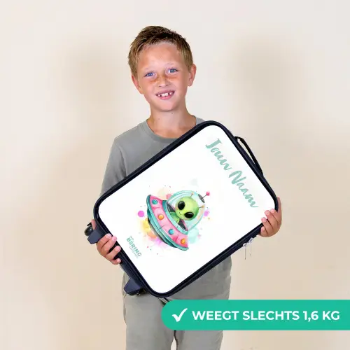 Groene alien in kleurrijke UFO Kinderkoffer - Zwart klein -sfeer4_NL