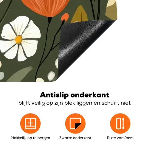 Bloemen - Illustratie - Groen Inductie beschermer vinyl 3mm klein -zzzzzzz-td-onderkant