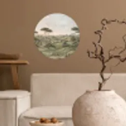 Landschap - Heuvels - Zandpad - Groen Wandcirkel behangsticker klein -sfeer1