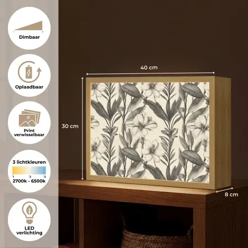 Klassiek - Botanisch - Zwart - Beige Light Box met batterij (Wandlamp) middel 907 -USP_websiteoverzichtNL