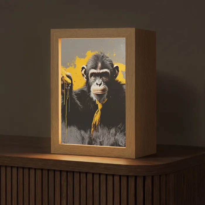 Aap - Chimpansee - Banaan - Geel - Dieren - Stropdas Light Box met kabel (Tafellamp) klein -z3d_website