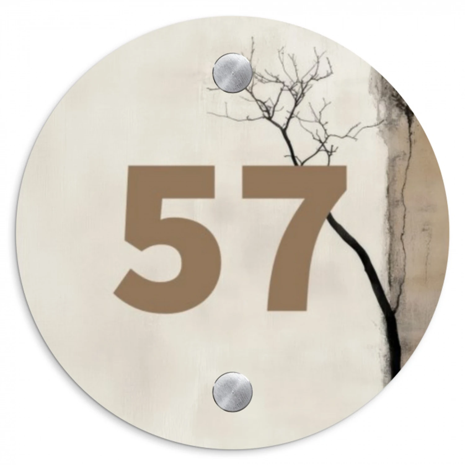 Boomsilhouet beige achtergrond - Traditioneel Naambord Rond klein -3d