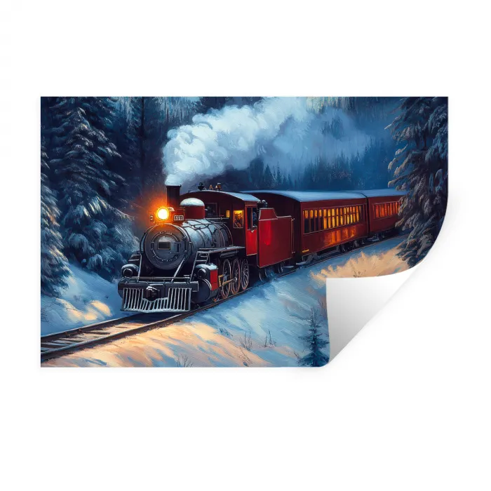 Trein - Kerst - Sneeuw - Kersttrein Muursticker klein -3d