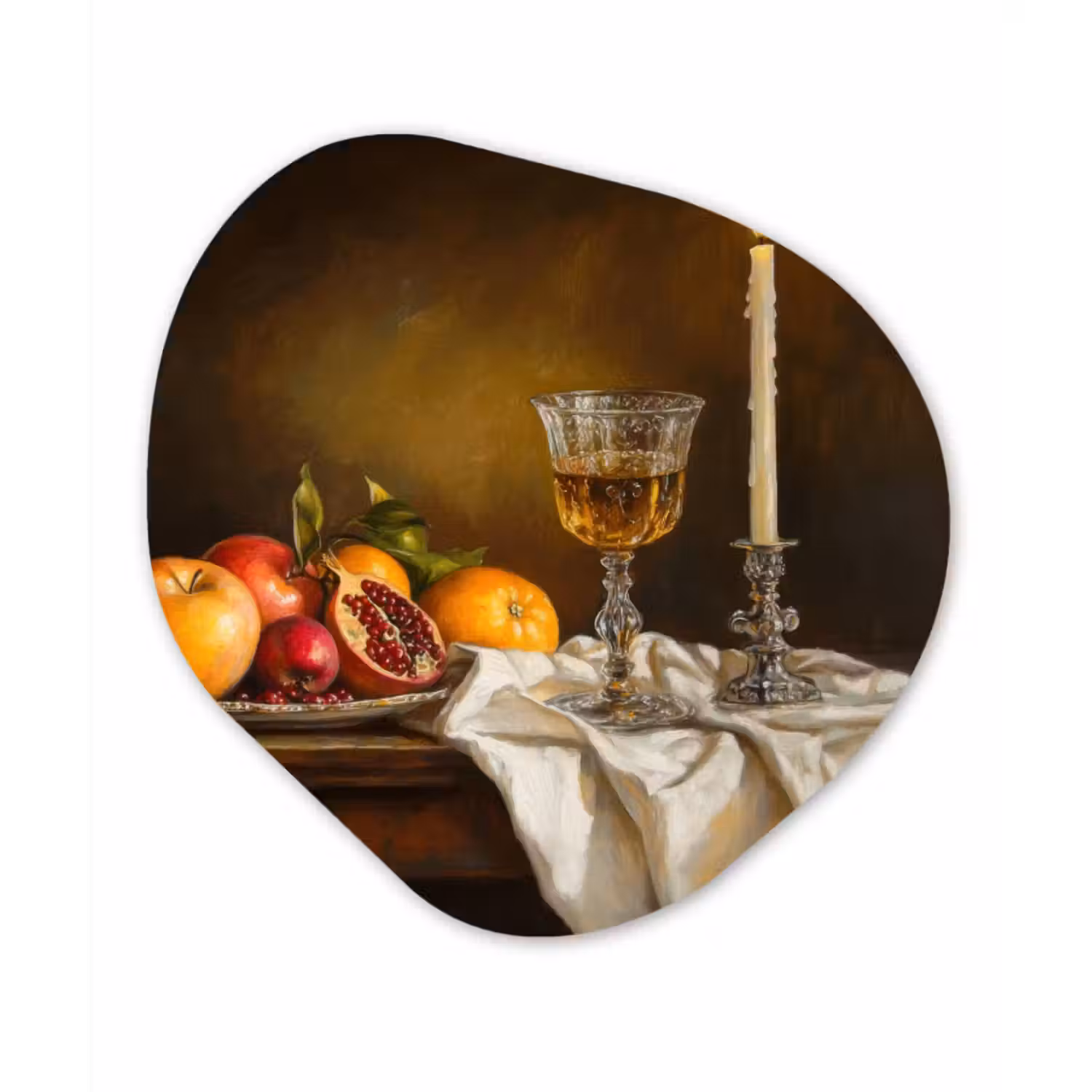 Organische vorm - schilderij - Aluminium - Fruit -  Stilleven - Wijn - Kaars