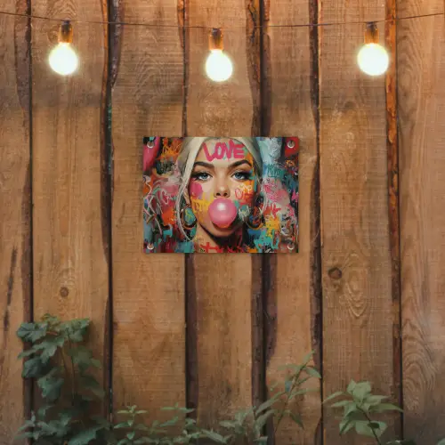 Vrouw - Kauwgom - Graffiti - Love tuinposter los doek klein -sfeer1