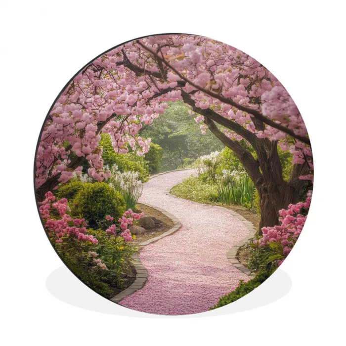 Kersenbloesem - Natuur - Sakura - Pad - Japanse tuin Wandcirkel aluminium klein -3d