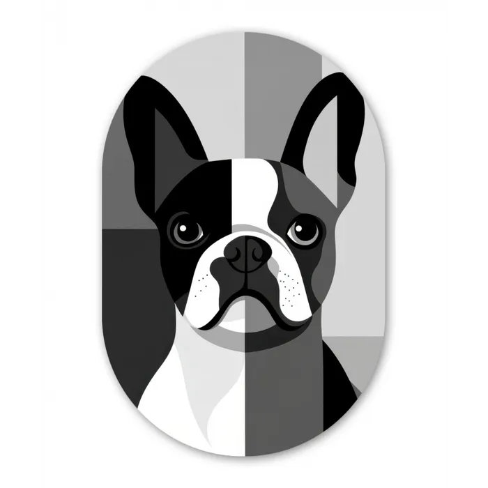 Buldog - Zwart - Abstract - Vlakken Wandcirkel Ovaal Glas middel -3d