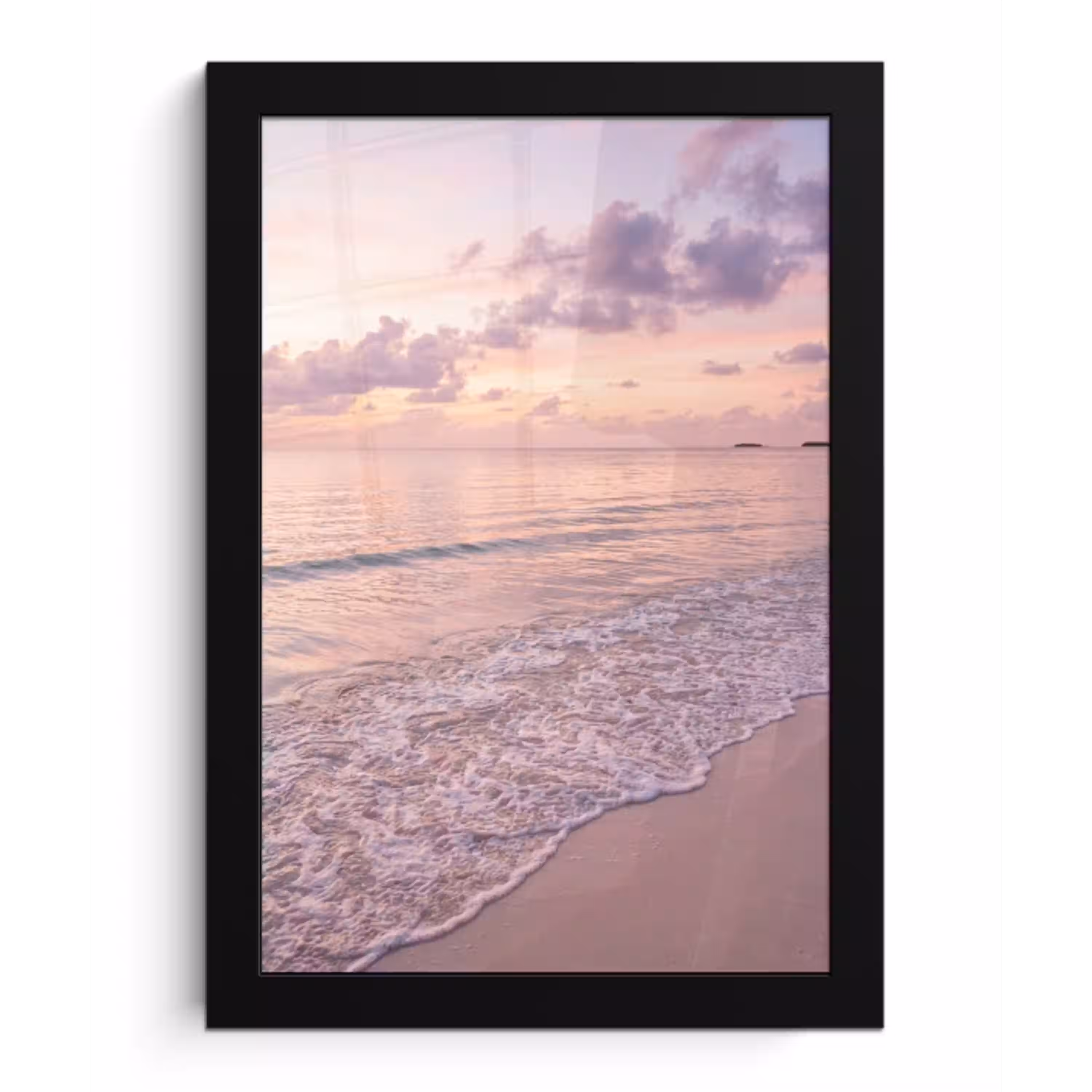 Strand - Zonsondergang - Natuur - Minimalistisch - Roze fotolijst zwart zonder passe partout klein -3d
