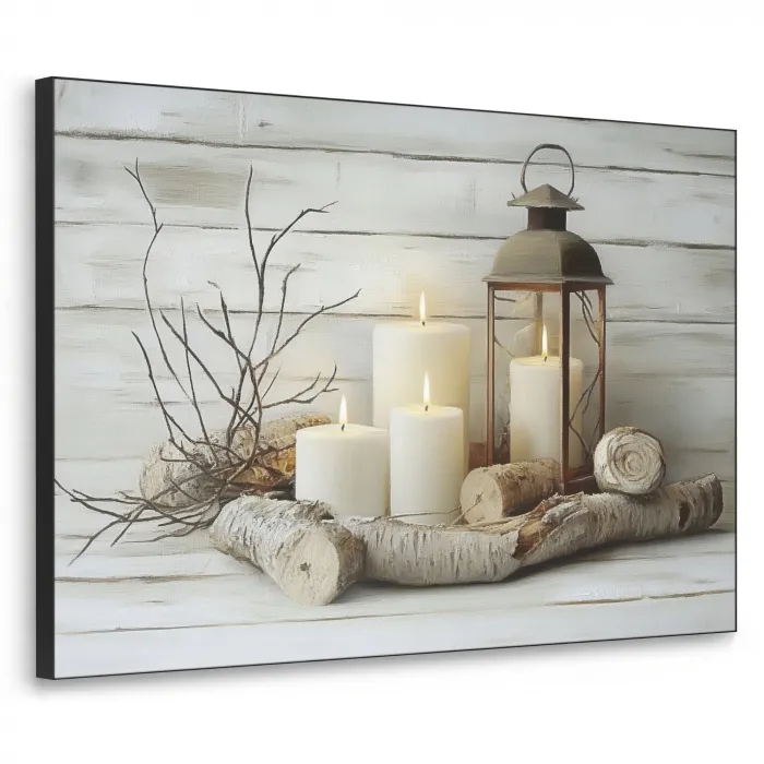 Stilleven - Wit - Kaarsen - Rustiek - Natuur Textielframe zwart klein -3d