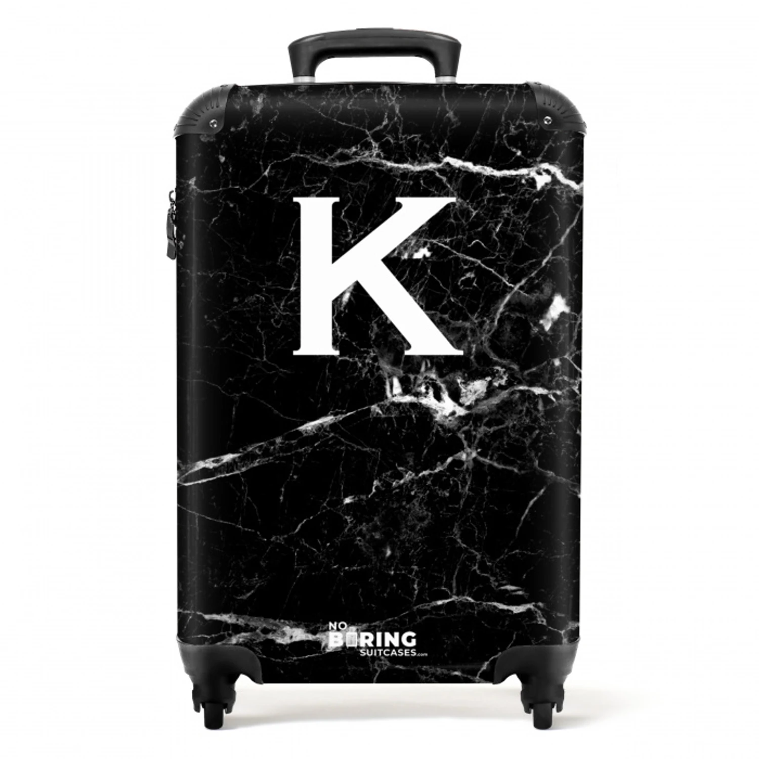 Marmer print - Zwart - Letter K NBS - Handbagage koffer - Unisex middel -productfoto_recht