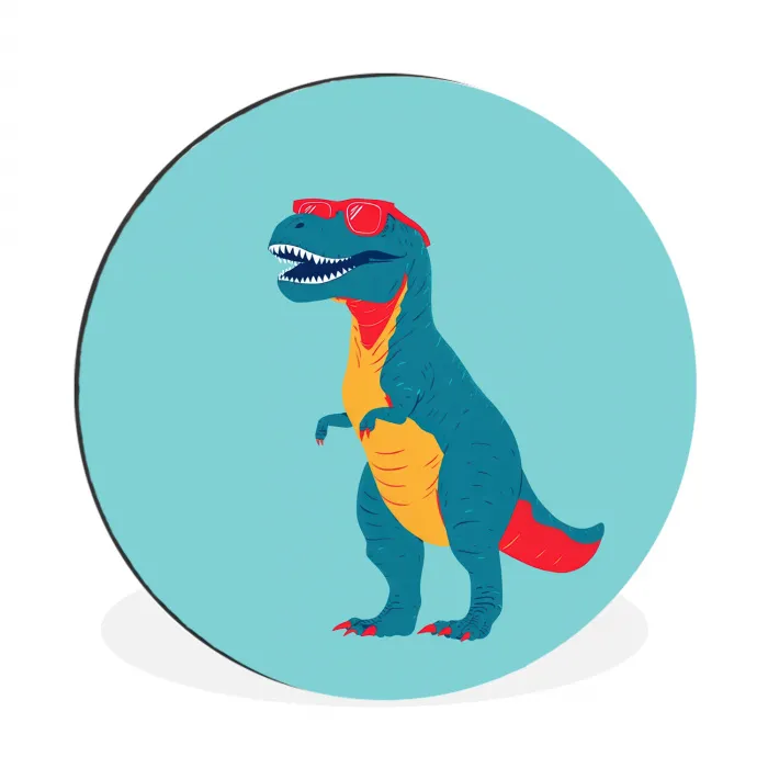 Dinosaurus - Blauw - Zonnebril Wandcirkel aluminium klein -3d