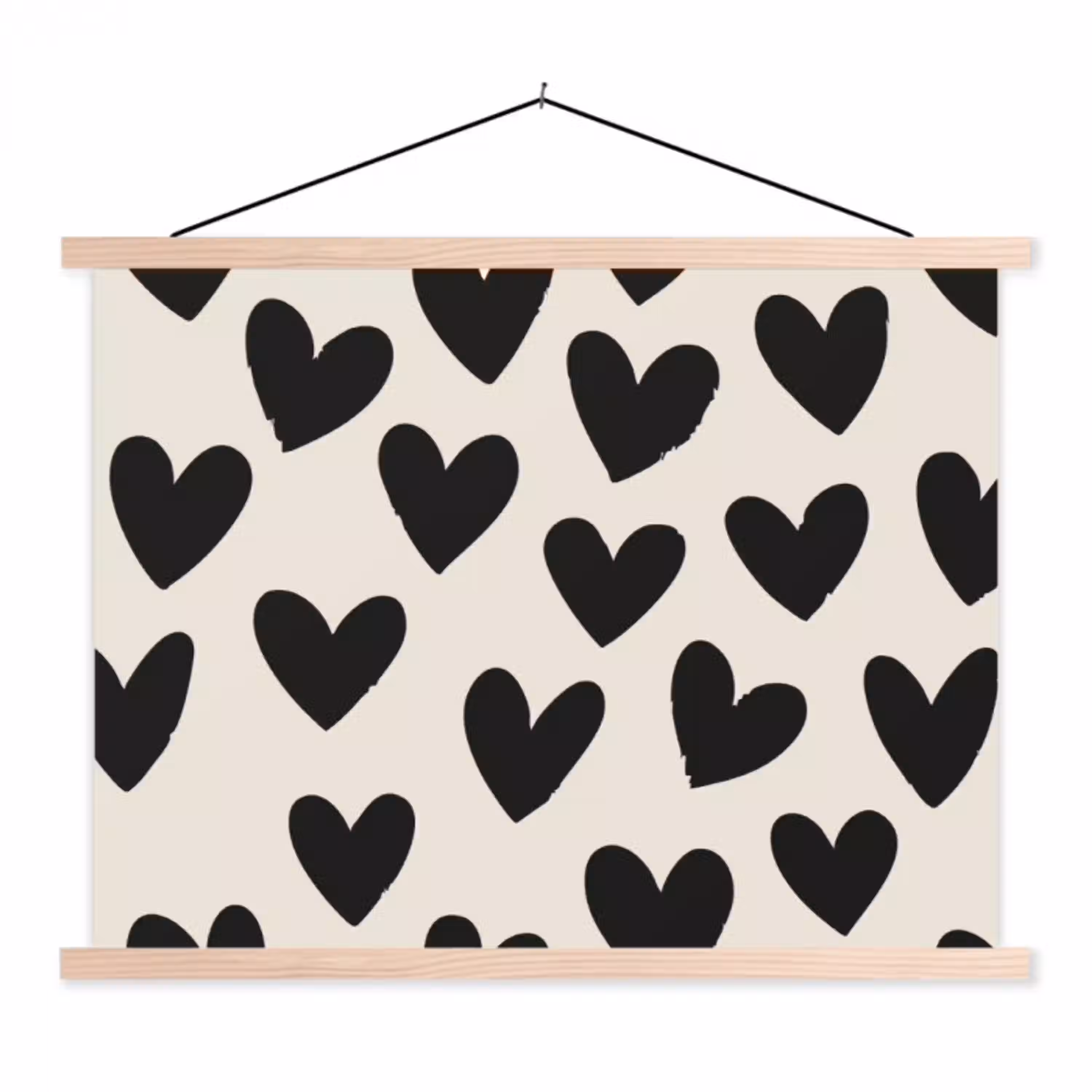 Hartjes - Zwart - Beige textielposter latten blank klein -3d