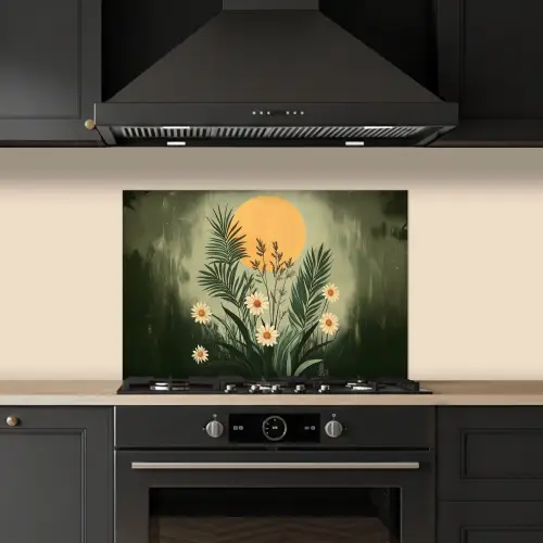 Bloemen - Bladeren - Zon - Groen keuken achterwand spatscherm klein -sfeer1