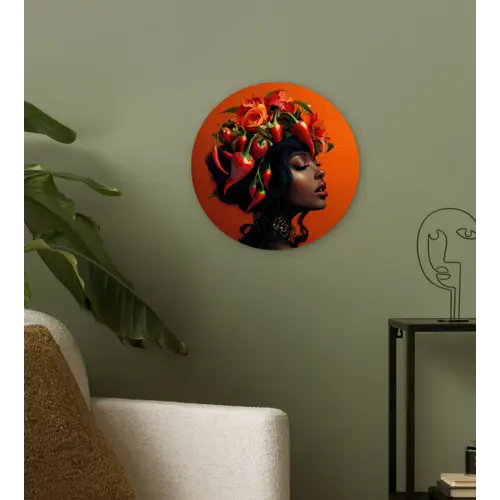 Vrouw - Chilipepers - Pepers - Bloemen Wandcirkel plexiglas klein -sfeer3