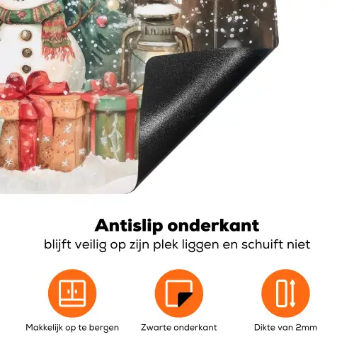 Sneeuwpop - Familie - Kleurrijk Inductie beschermer vinyl 3mm klein -zzzzzzz-td-onderkant