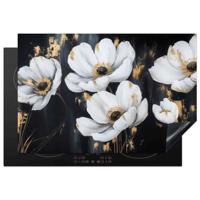 Bloemen - Wit - Abstract Inductie beschermer vinyl 3mm klein -3d