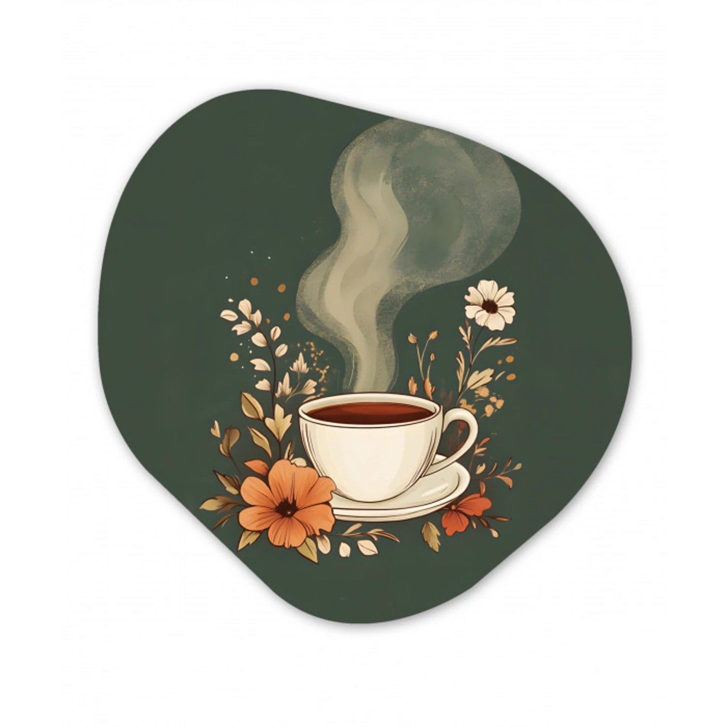 Kop - Bloemen - Groen - Koffie Wandcirkel Organisch Forex 3mm klein -3d