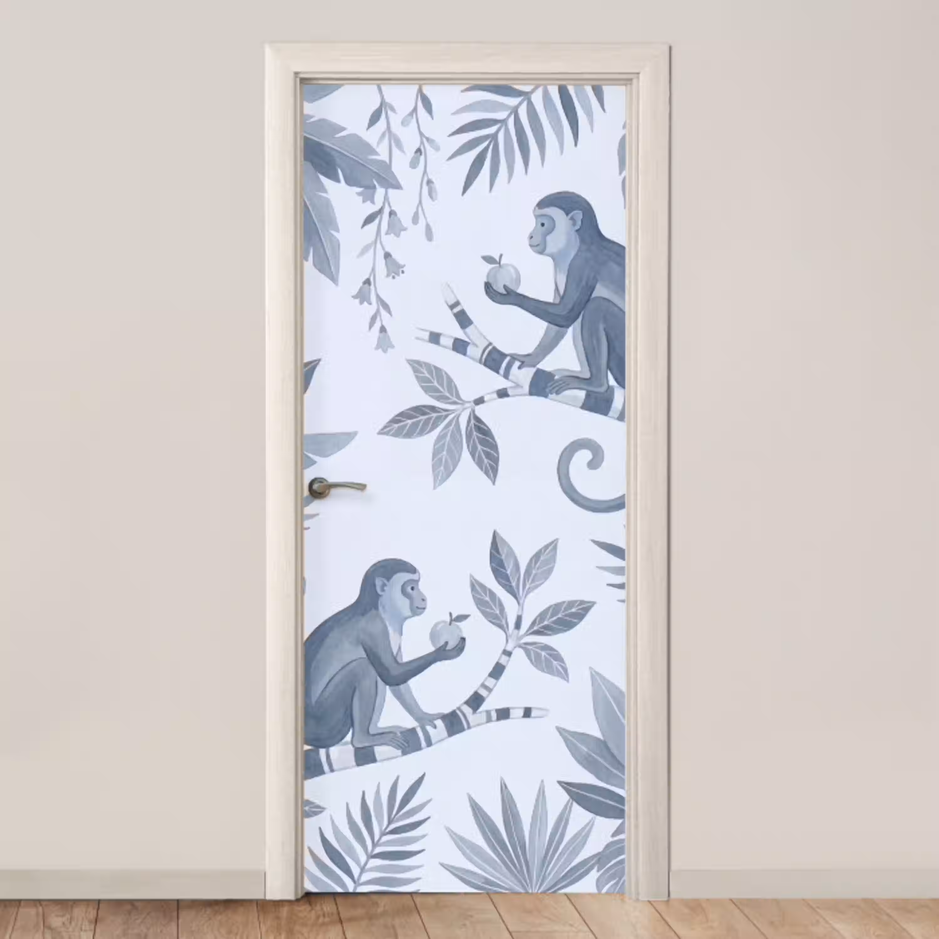 Aap - Boom - Bladeren - Jungle - Illustratie deurposter klein -3d_beige