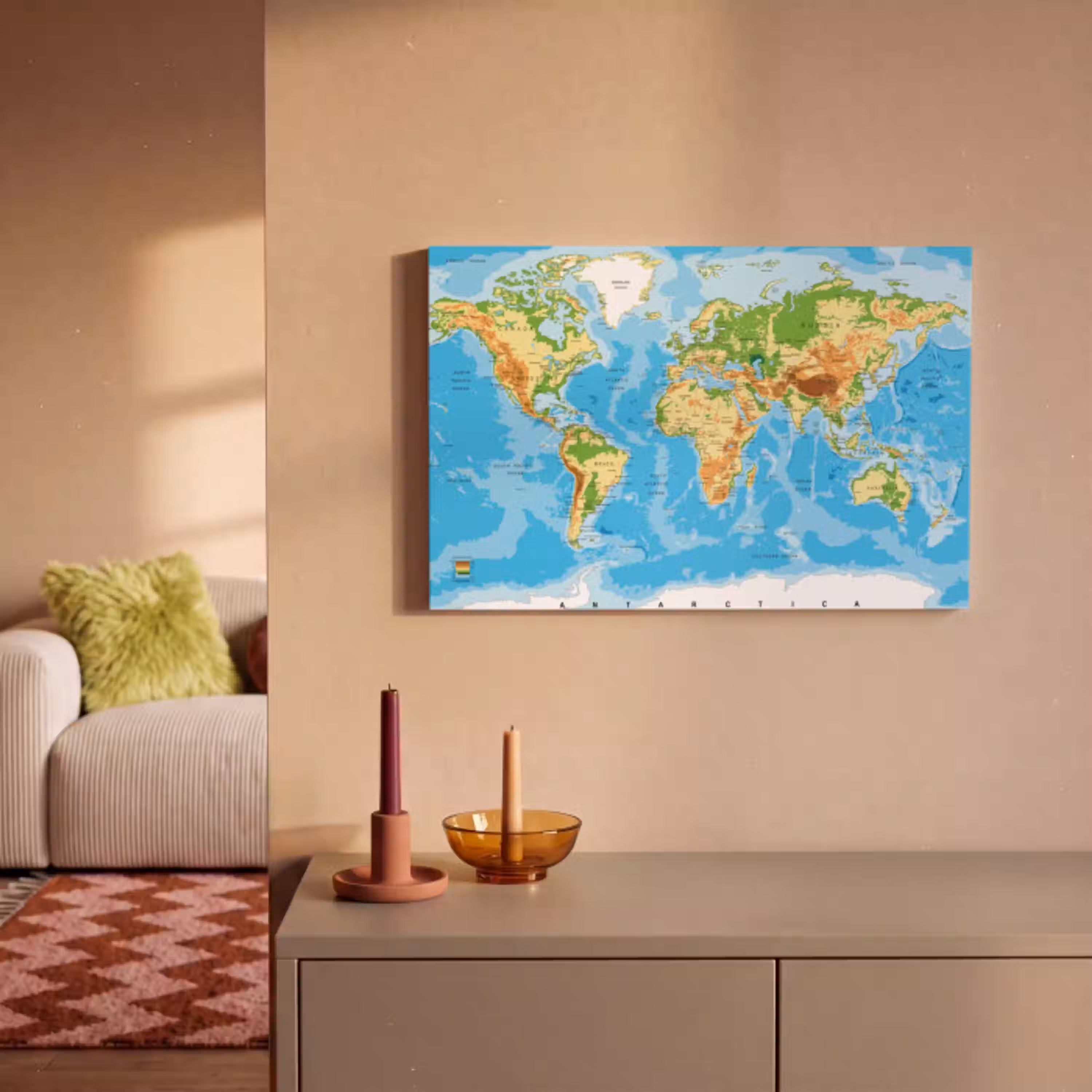 Wereldkaart - Atlas - Kleuren - Kids - Jongens - Meisjes canvas 2cm klein -sfeer1
