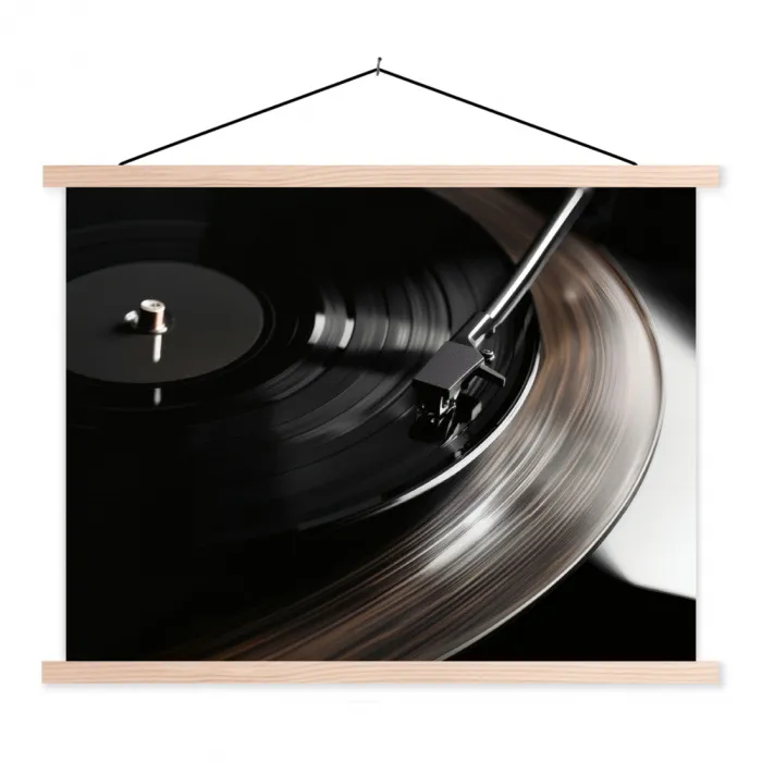 Close-up - Vinylplaat - Platenspeler - Zwart textielposter latten blank klein -3d