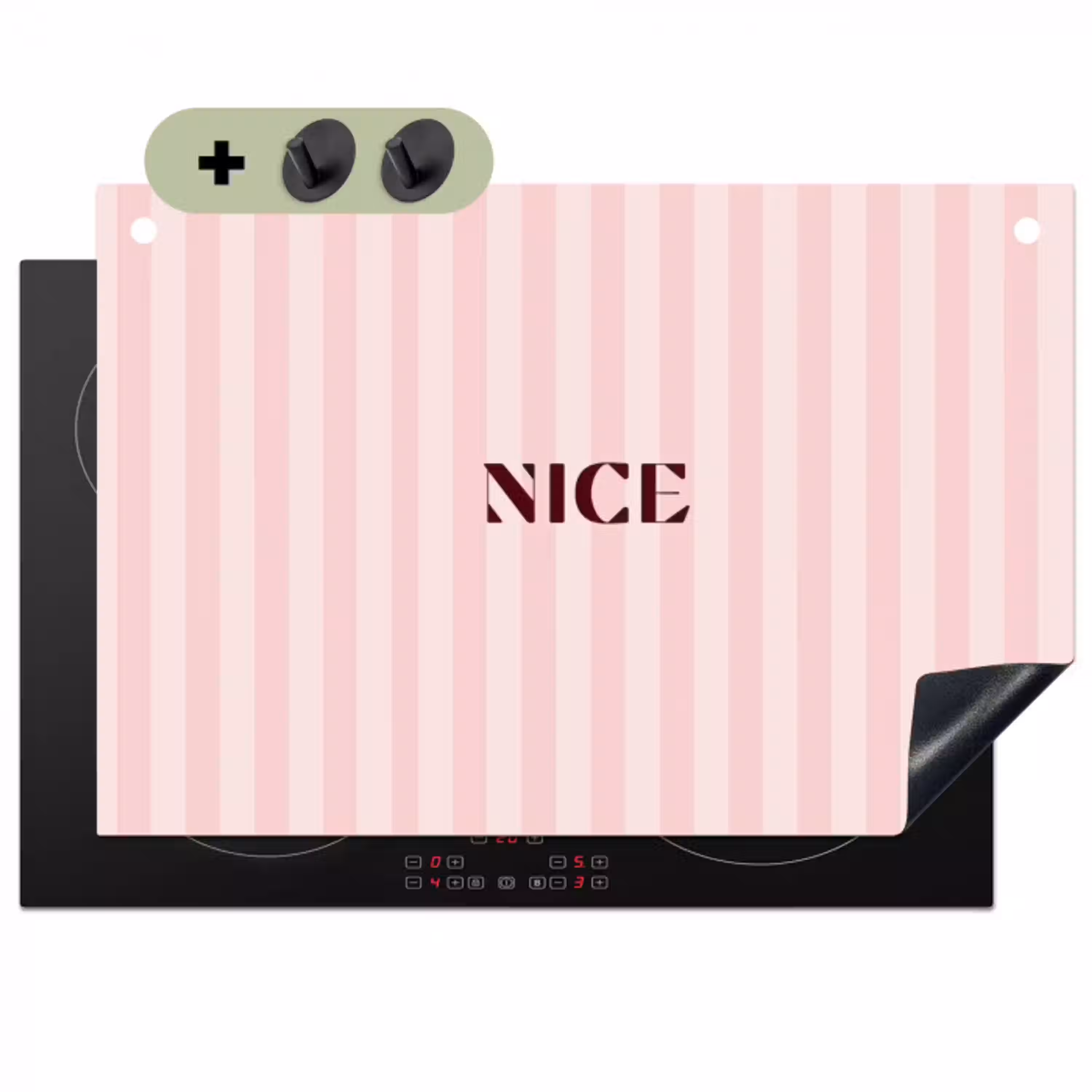 Nice - Strepen - Roze Inductie beschemer met haakjes klein -3d