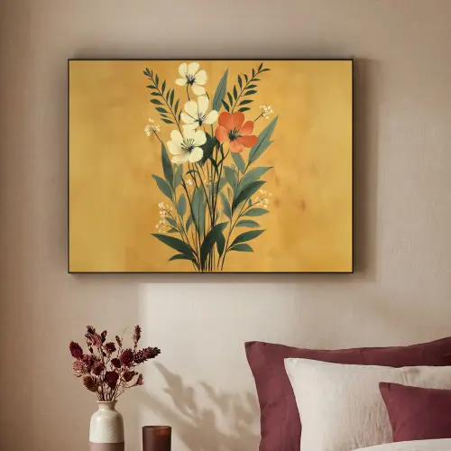 Bladeren - Boeket - Bloemen - Geel Textielframe - compleet frame klein -sfeer1
