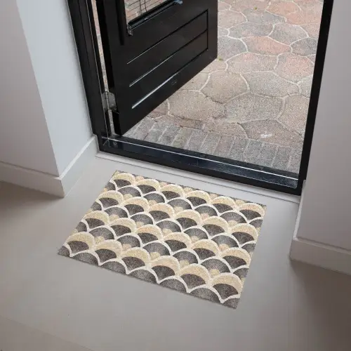 Waaier - Patroon - Zwart - Beige Deurmat klein 898 -sfeer5