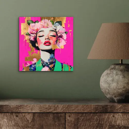 Bloemenkroon - Goud - Vrouw - Portret aluminium wit klein -sfeer2