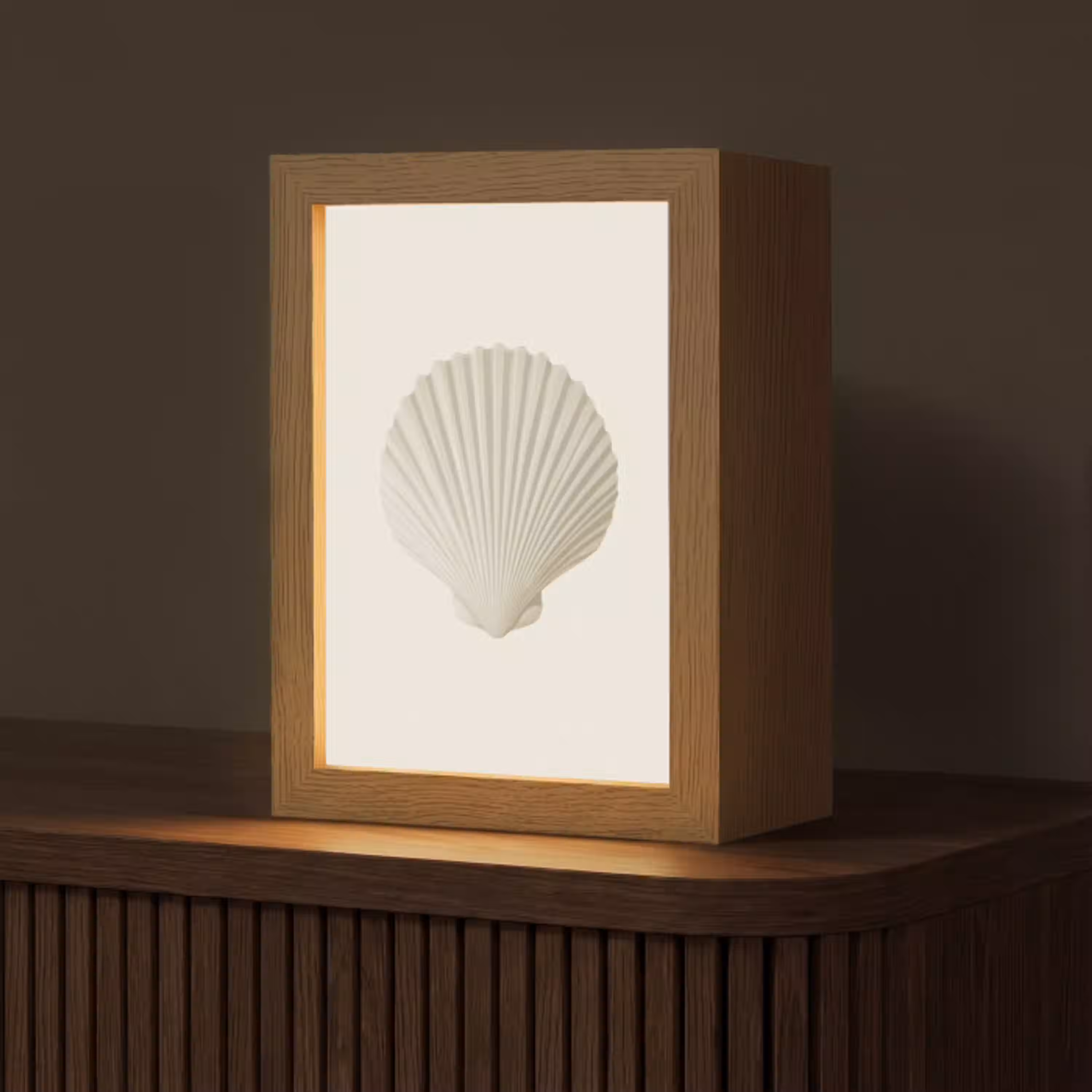 Schelp - Minimalistisch - Wit Light Box met kabel (Tafellamp) klein -z3d_website