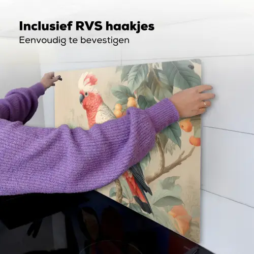 Roze kuifkaketoe - Tak met vruchten - Bladeren Inductie beschemer met haakjes middel -ky-ophangen-nl