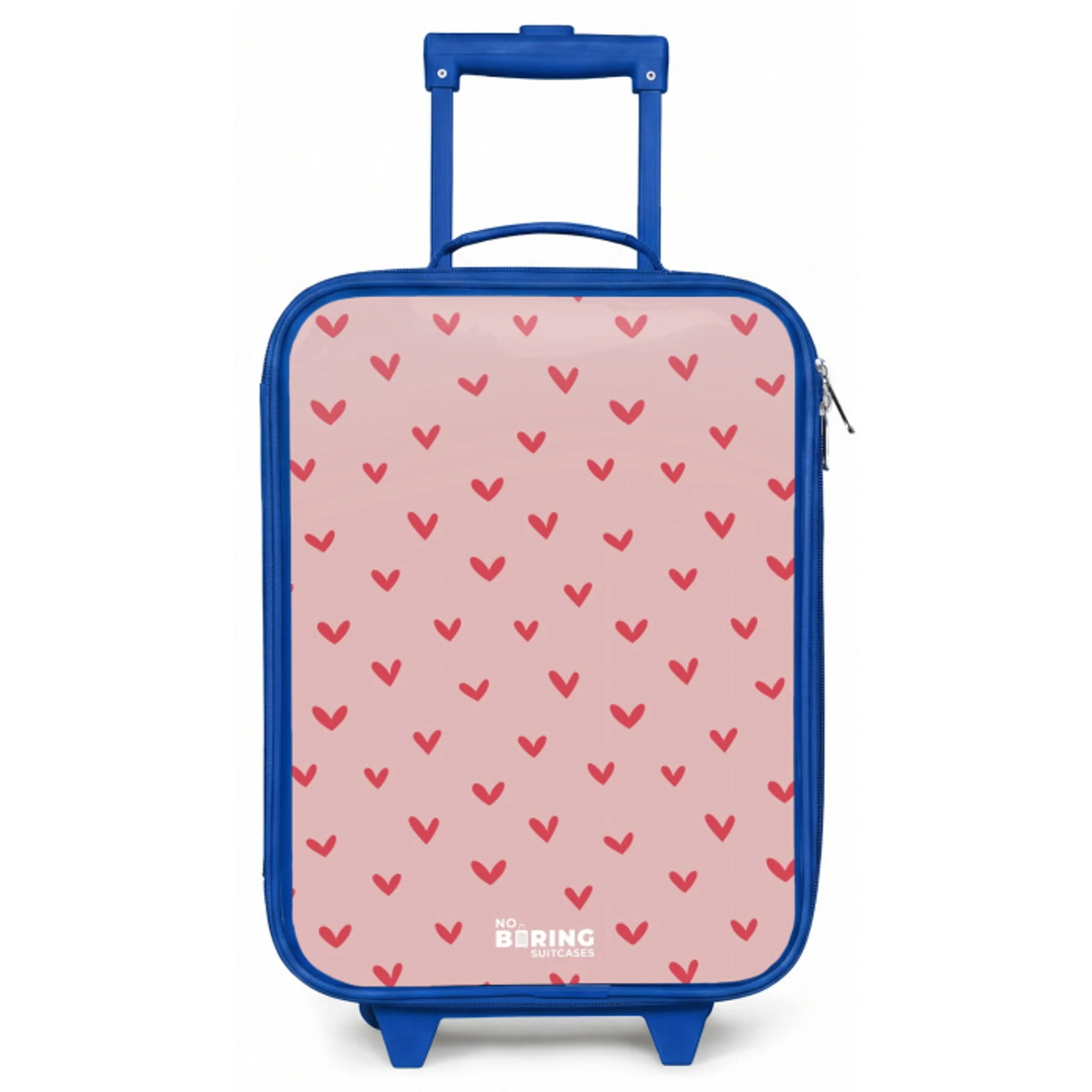 Hartjespatroon met roze kleuren Kinderkoffer - Blauw klein -zz3dotto