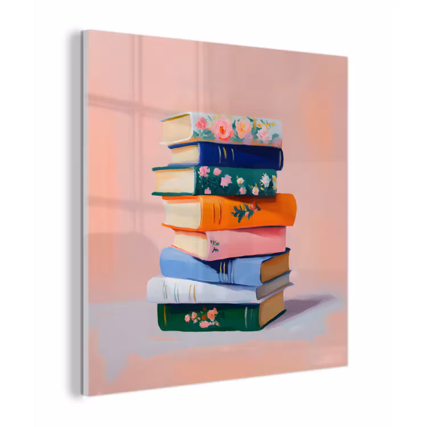 Glas schilderij - Boeken - Stapel - Kleurrijk