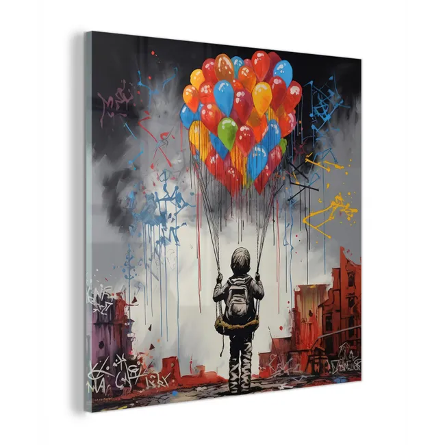 Jongen - Ballonnen - Gebouwen - Kunst plexiglas 5mm klein -z3d