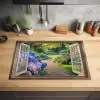 Doorkijk - Tuin - Raam - Hortensia - Bloemen Inductie beschermer vinyl 3mm klein -sfeer5